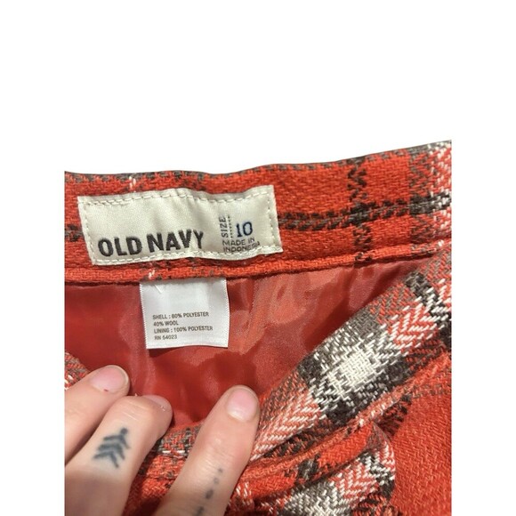 Vintage Old Navy Wool Skirt Plaid Mini SIze 10 Red 90s Y2K Academia School Girl - Picture 4 of 6
